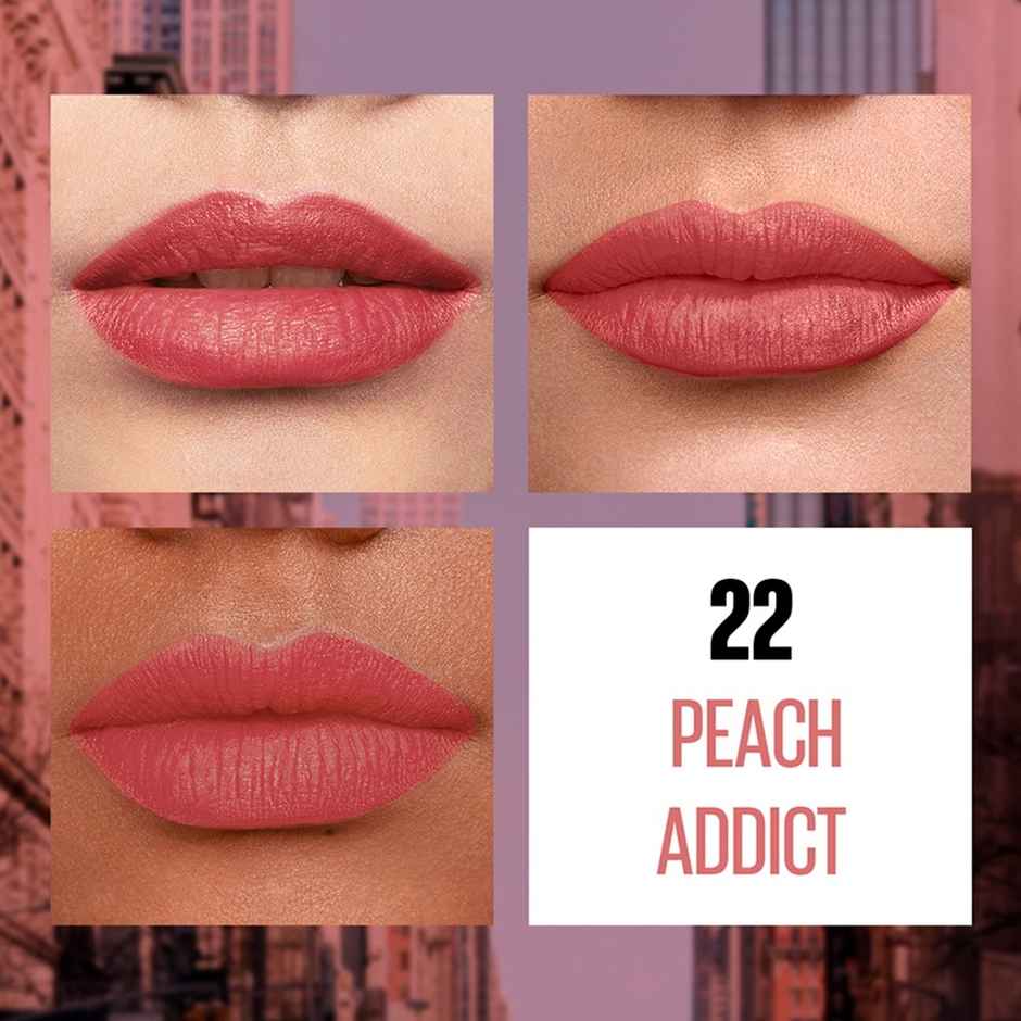 Maybelline Sensational Liquid Matte Lipstick, 22 Peach Addict-Delivering Intense Matte Color Effect