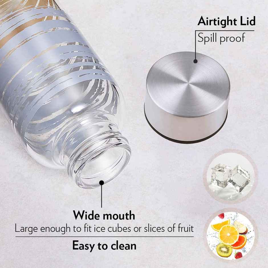 Borosil Glance Narrow Mouth Bottle with Metal Lid Borosilicate Glass Dishwasher Safe