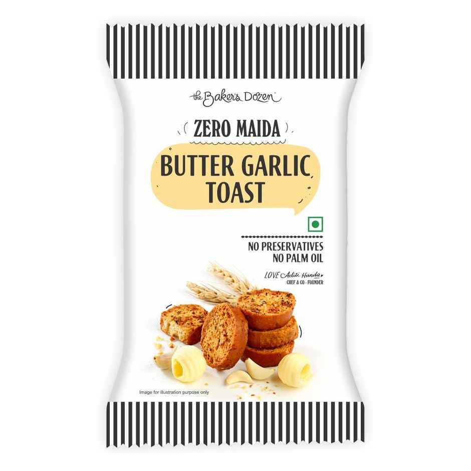 The Baker's Dozen Zero Maida Butter Garlic Toast Baked Snack No Palm Oil No preservatives 100% Wholewheat