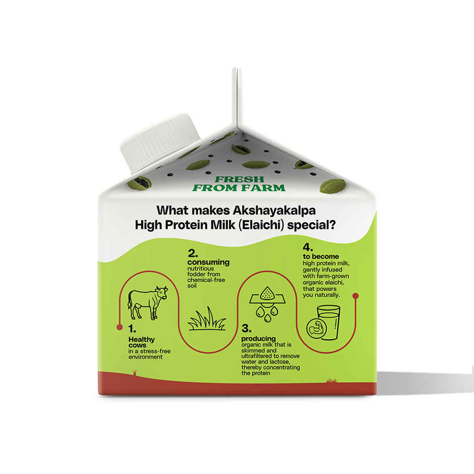 Akshayakalpa Organic High Protein Cow Fresh Milk | Elaichi | 25g Protein | Gable Top Pack