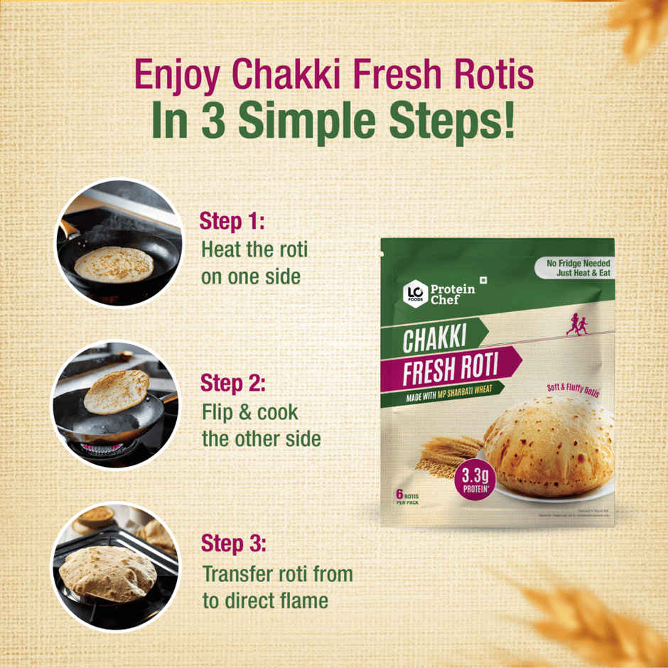Protein Chef Whole Wheat Roti | Non Frozen | Fresh | MP Sharbati Atta | Ready to Cook Chapati Combo 