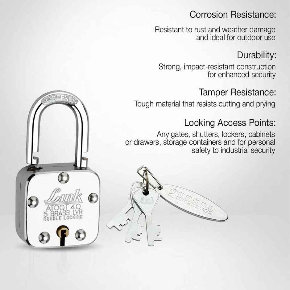 Link Stainless steel Brass Levers With Hardened Shackle Atoot 40 mm padlock with 3 Keys