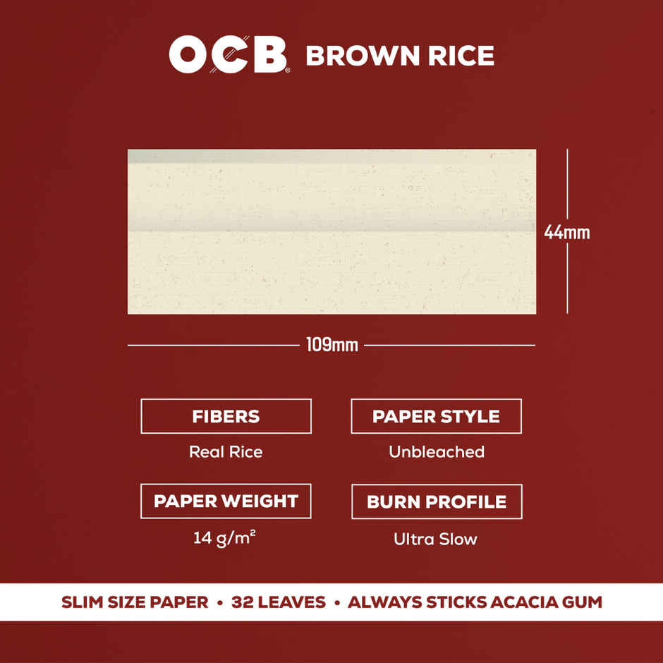 OCB Rice Brown Rolling Paper & Filter Tips | King Size Slim
