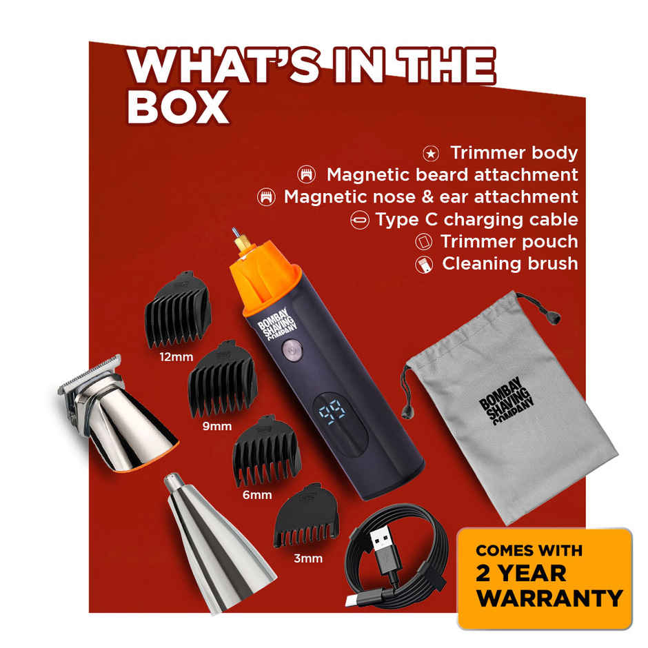 Bombay Shaving Company Body Trimmer For Men | Beard, Body, Nose & Ears Attachments | Multi Length Setting Combs | IPX6 Waterproof | Premium multi groomer