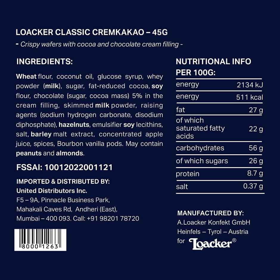 Loacker Classic Wafer Cremkakao | Chocolate