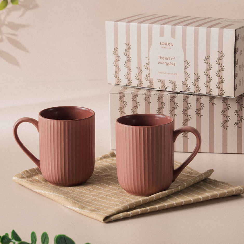 Borosil Porcelia Flute Rose Tea Coffee Porcelain Mug Set Microwave Dishwasher Safe