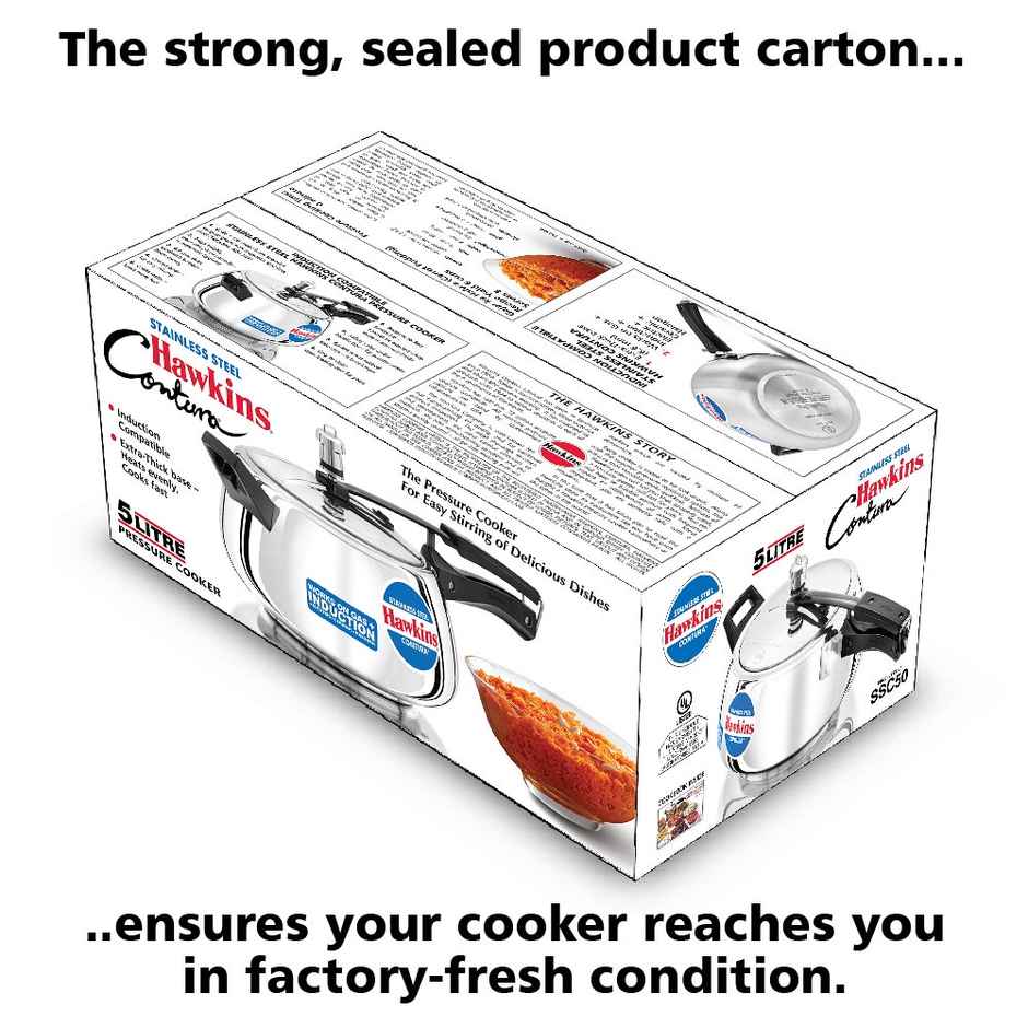 Hawkins 5 Litre Contura Pressure Cooker Stainless Steel Inner Lid Cooker Induction Cooker - Silver