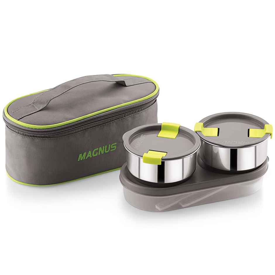 Magnus Olive 3 Lunch Box Set Leak-Proof Steel Containers for School with Insulated Bag (950 ml)