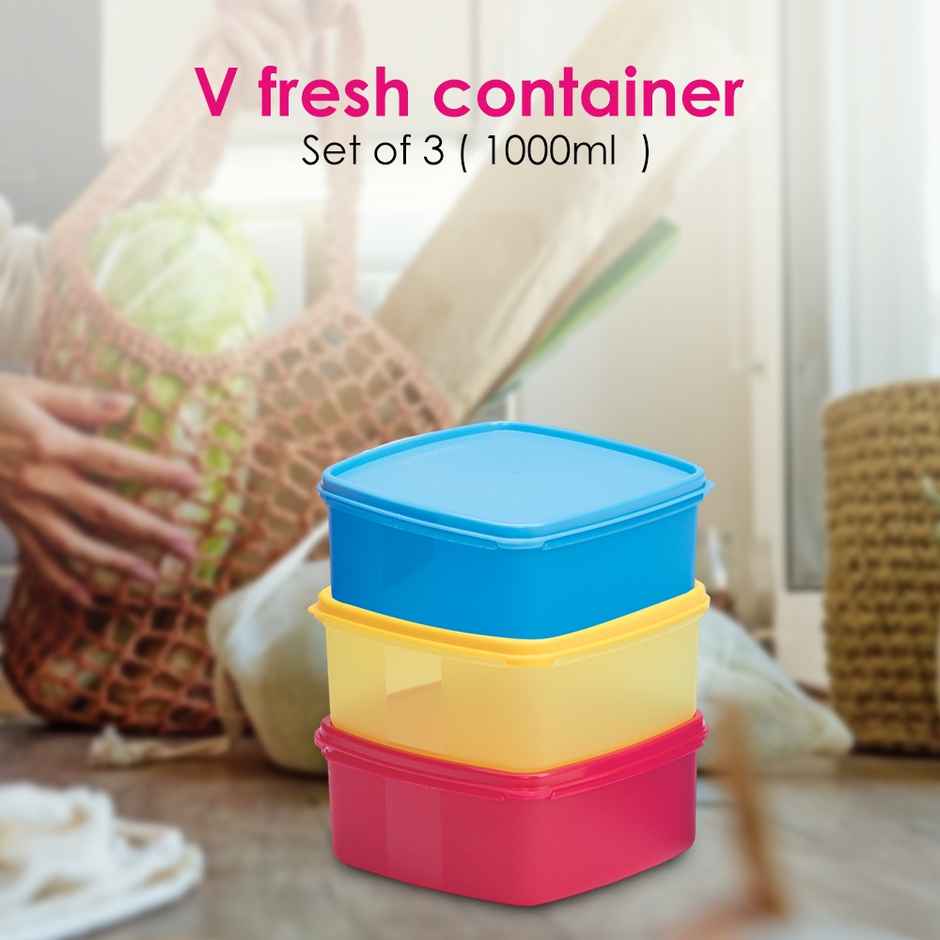Varmora V Fresh Plastic Utility Storage Container- 1000 ml- Set of 3 - Airtight- Assorted Colour