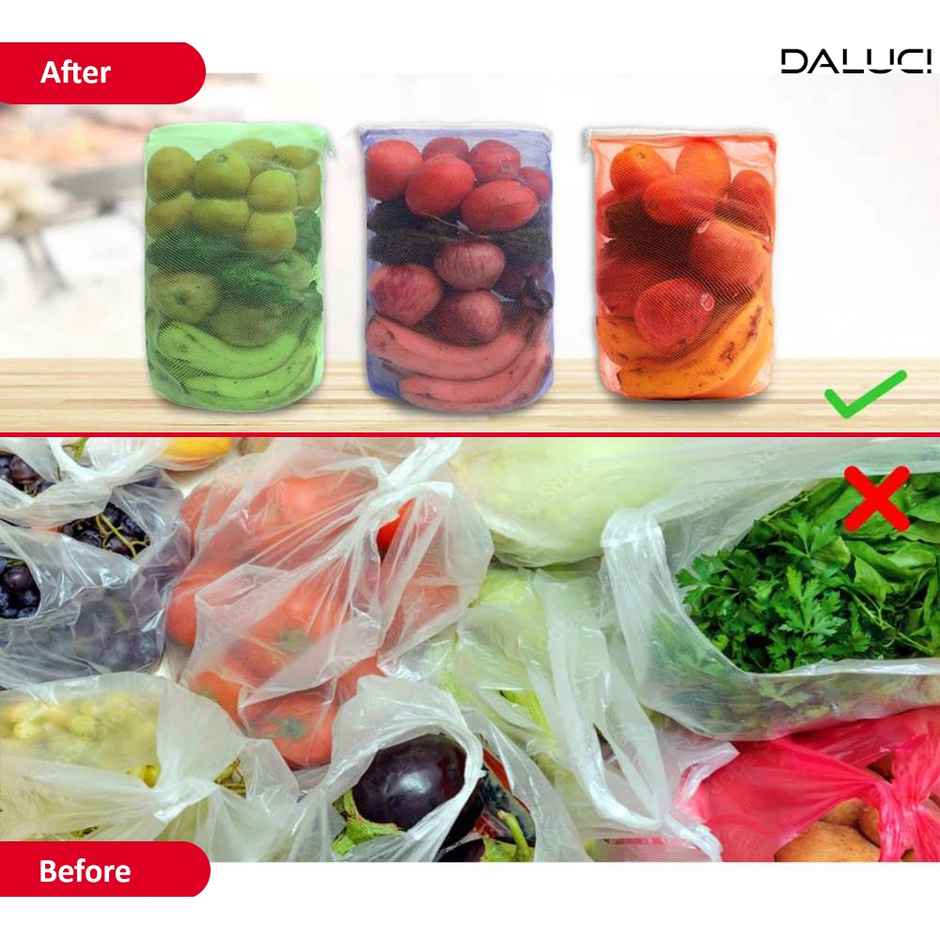 Daluci Multi-Purpose Washable Zip Mesh Bags For Vegetables and Fruits Storage | Pack Of 12