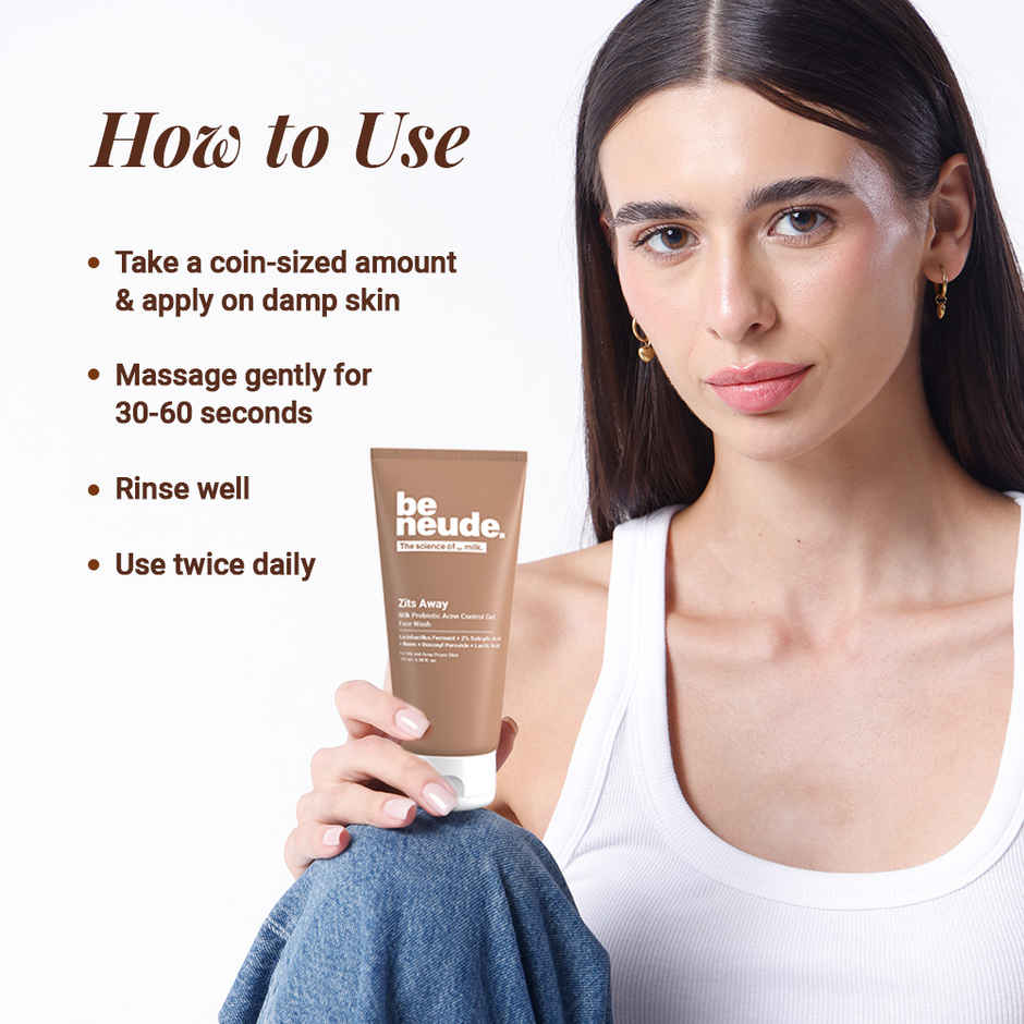 Be Neude Milk Probiotic Acne Conrol Gel Face Wash - Zits Away