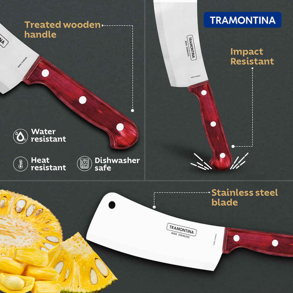 Tramontina Polywood Stainless Steel Cleaver Knife/,15.2cm/6 inch | Straight/Plain Edge Knife | Treated Brazilian Polywood Handle |Impact Resistant | Heat Resistant |Dishwasher Safe | 5 Year Warranty