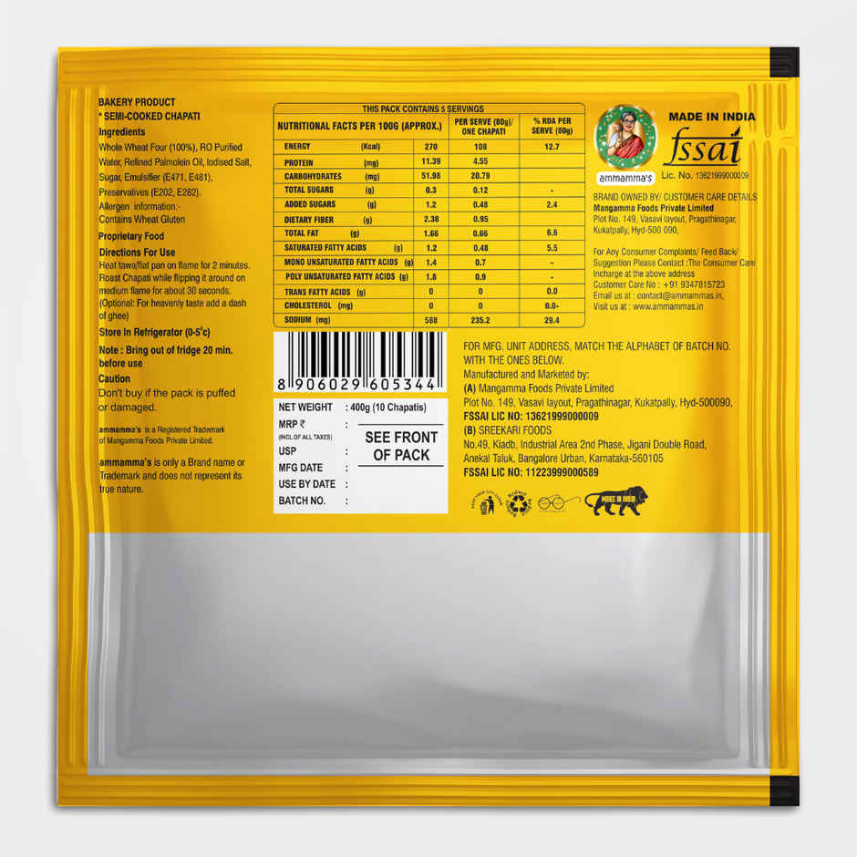 Ammamma'S Whole Wheat Chapati (10pc) & Ammamma'S Moringa Chapati (10pc) Combo