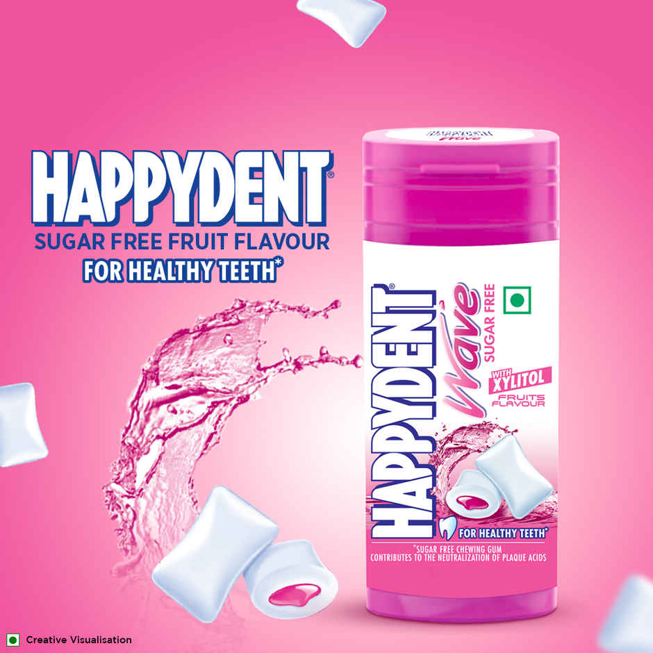 Happydent Wave, Xylitol Sugarfree Fruits Flavour, Chewing Gum Pocket Bottle