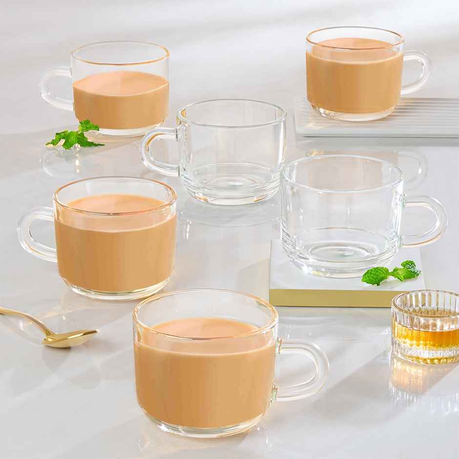 Borosil Chai Time 210 ml 6Pc Tea - Coffee Mug Set, Made In India Borosilicate