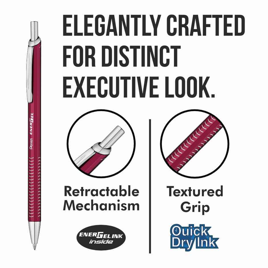 Pentel BL447 Energel Metal Lite Single Blister Red Body Blue Ink