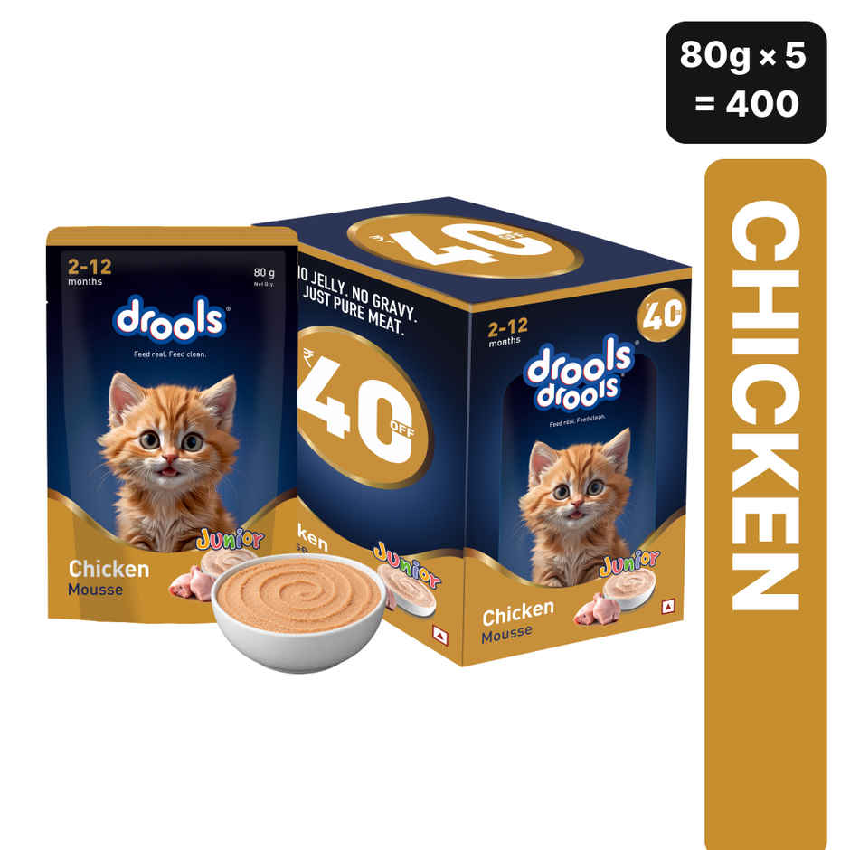 Drools Chicken Mousse Kitten Wet Cat Food, 80g (4+1 Pack Free)