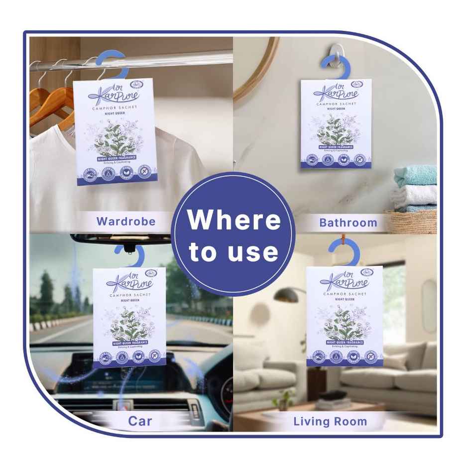 Night Queen Camphor Sachet by Air Karpure | Car, Bathroom & Room Freshener | From House of Cycle