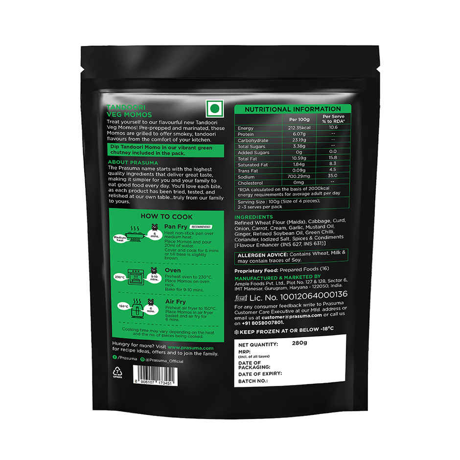 Prasuma Tandoori Veg Momos | Frozen Snack
