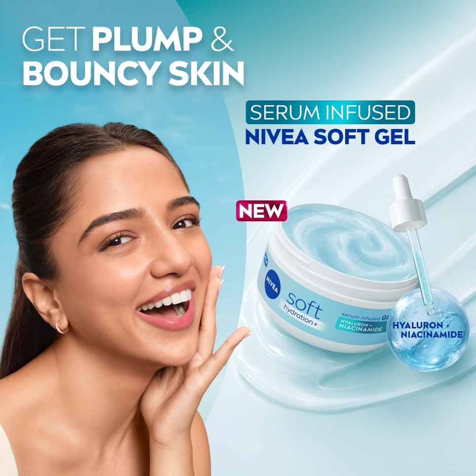 NIVEA Soft Gel Moisturizer, Hyaluron & Niacinamide, 100Hr Hydration, Serum Infused Gel