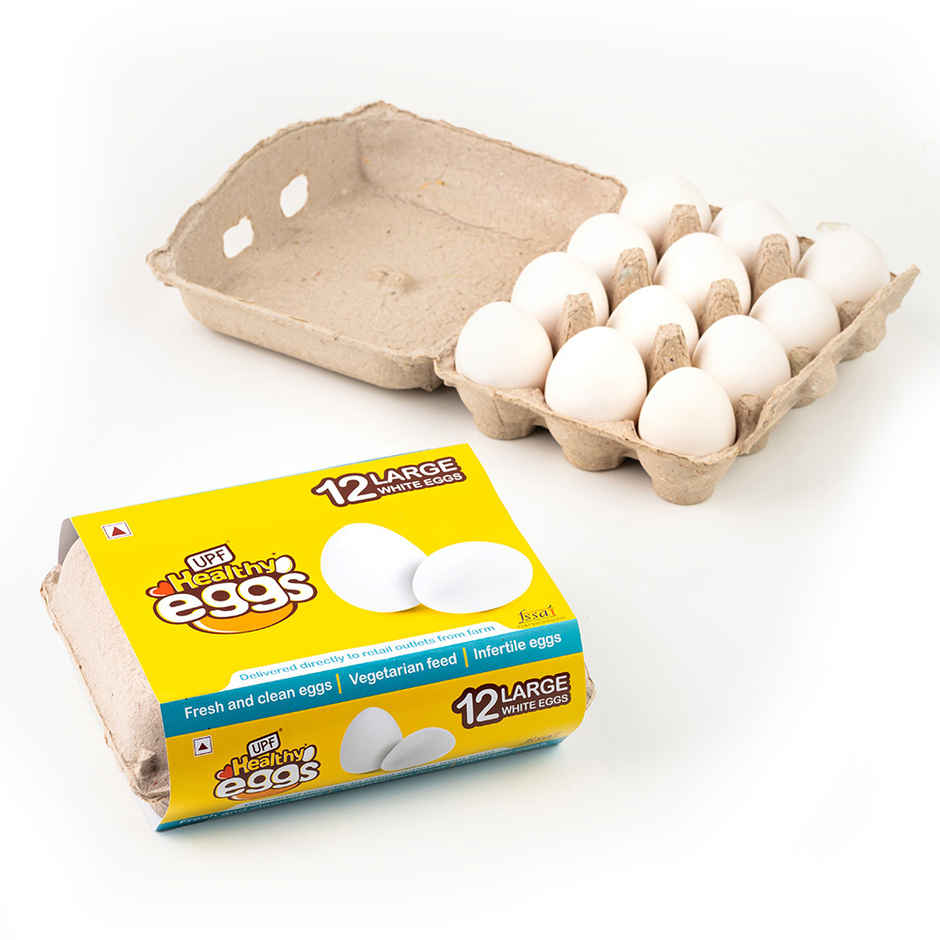UPF Healthy White - Large Eggs, 12 Pieces | Protein Rich | Veg Feed | Infertile