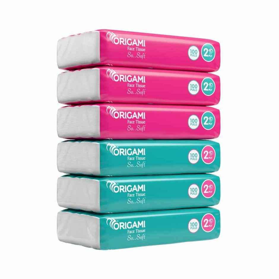Origami Soft Facial Tissues, Buy 3 Get 3 Free (Pack of 6), 100 pulls in each pack