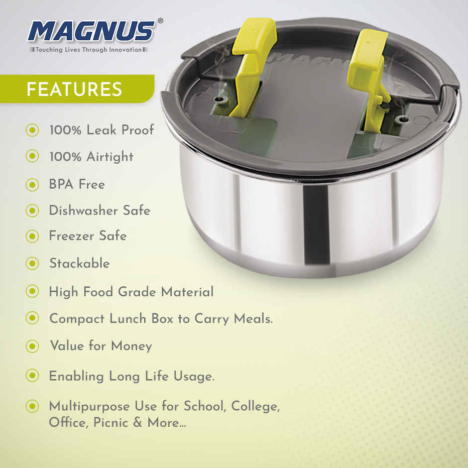 Magnus Olive-3 Prime Stainless Steel Lunchbox With Leak-Proof Containers & Insulated Carry Case