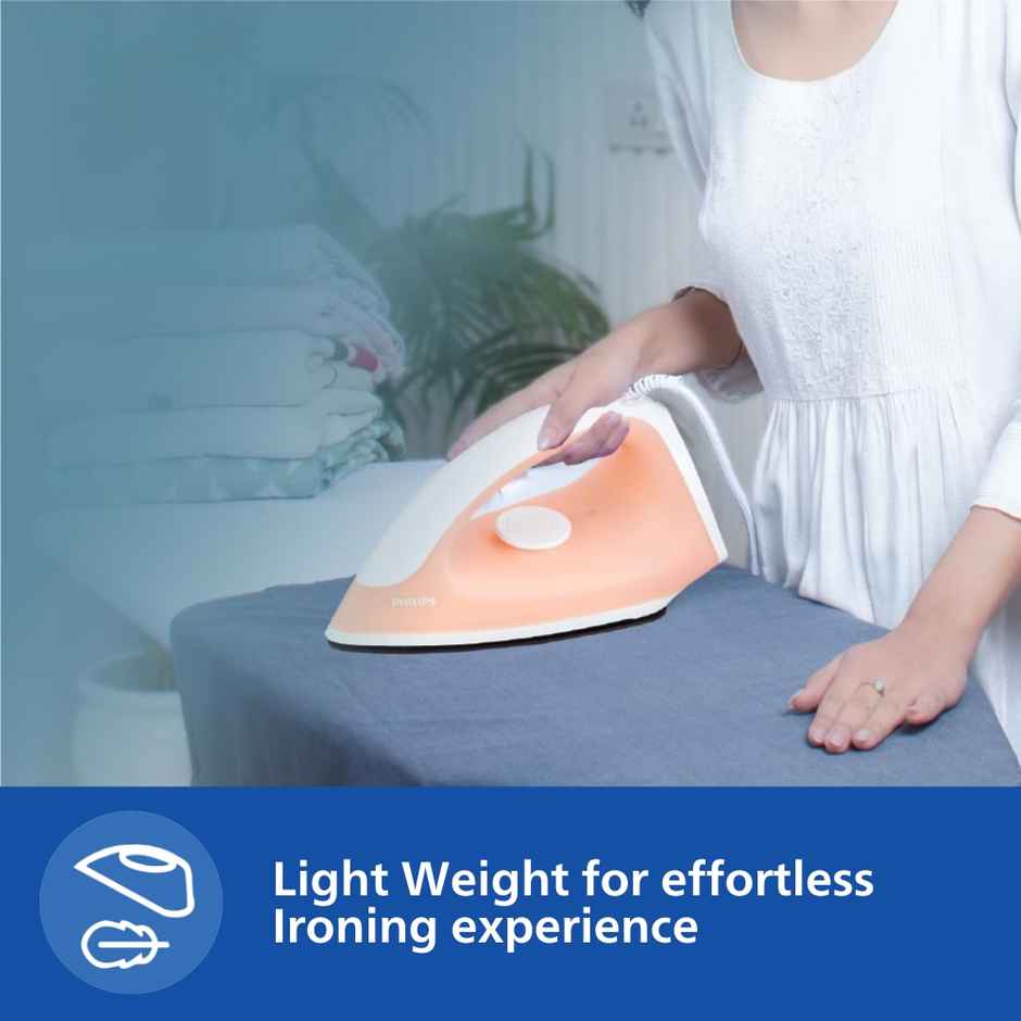 Philips Appliance Classic Gc097/50 Dry Iron - 750 W | 180 Degree Swivel Cord - Peach Colour