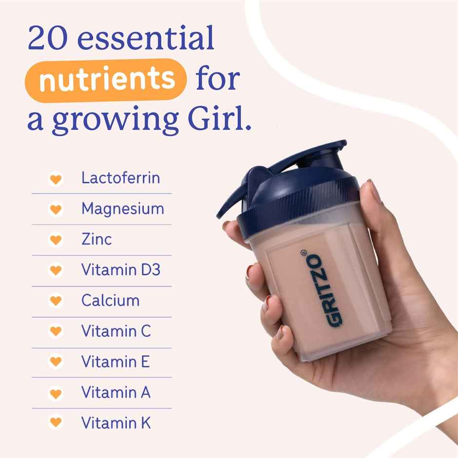 Gritzo Super Milk Growth+ | 10-12y Girls | 12g Protein Powder | Double Chocolate