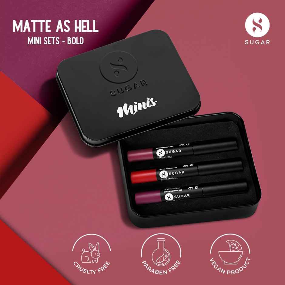 SUGAR Cosmetics Matte As Hell Mini Sets - Bold (Pack of 3)