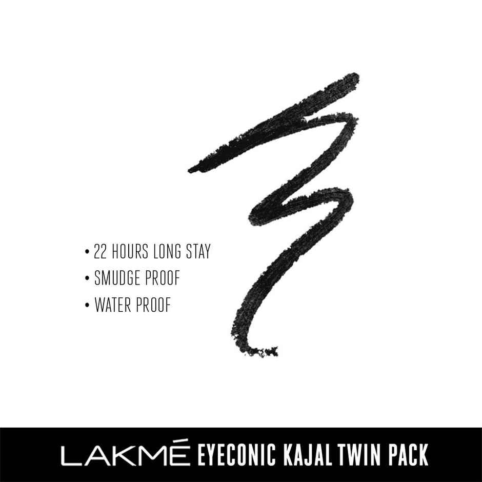 Lakme 9 to 5 Eyeconic Kajal Twin Pack, lasts upto 24hrs, Pack of 2- Deep Black