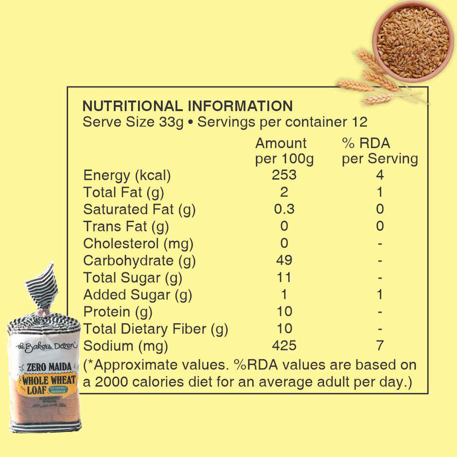 The Baker's Dozen Zero Maida Whole Wheat Bread | Sandwich Atta Bread (Not brown) | Clean Label