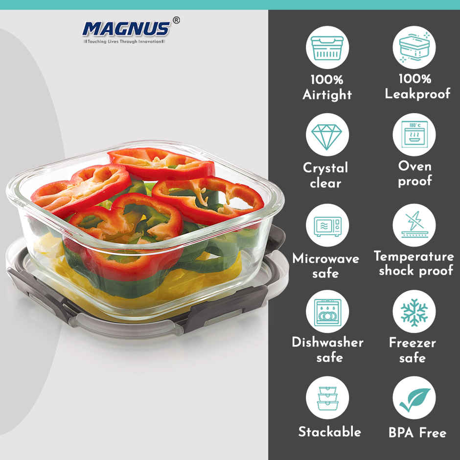 Magnus Glock 800 ml Square Grey Borosilicate Glass Container With Detachable Lock