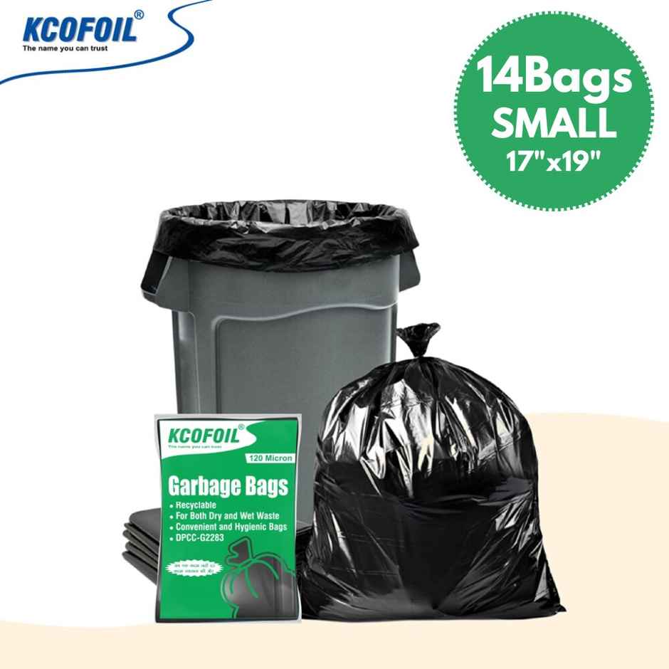 Kcofoil Small Garbage Bag | 17 x 19 | 14 Bags - 120 Micron