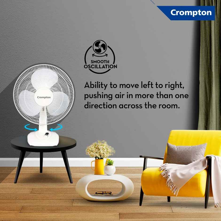 Crompton High Flo Waveplus Table Fan, 400mm, Kd White