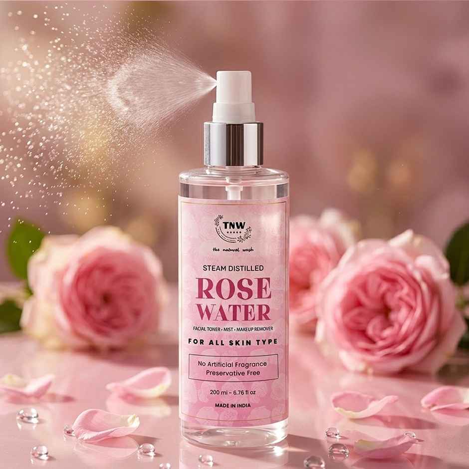 TNW The Natural Wash 100% Steam Distilled Rose Water Face Toner Spray, Make Up Remover & Hydration