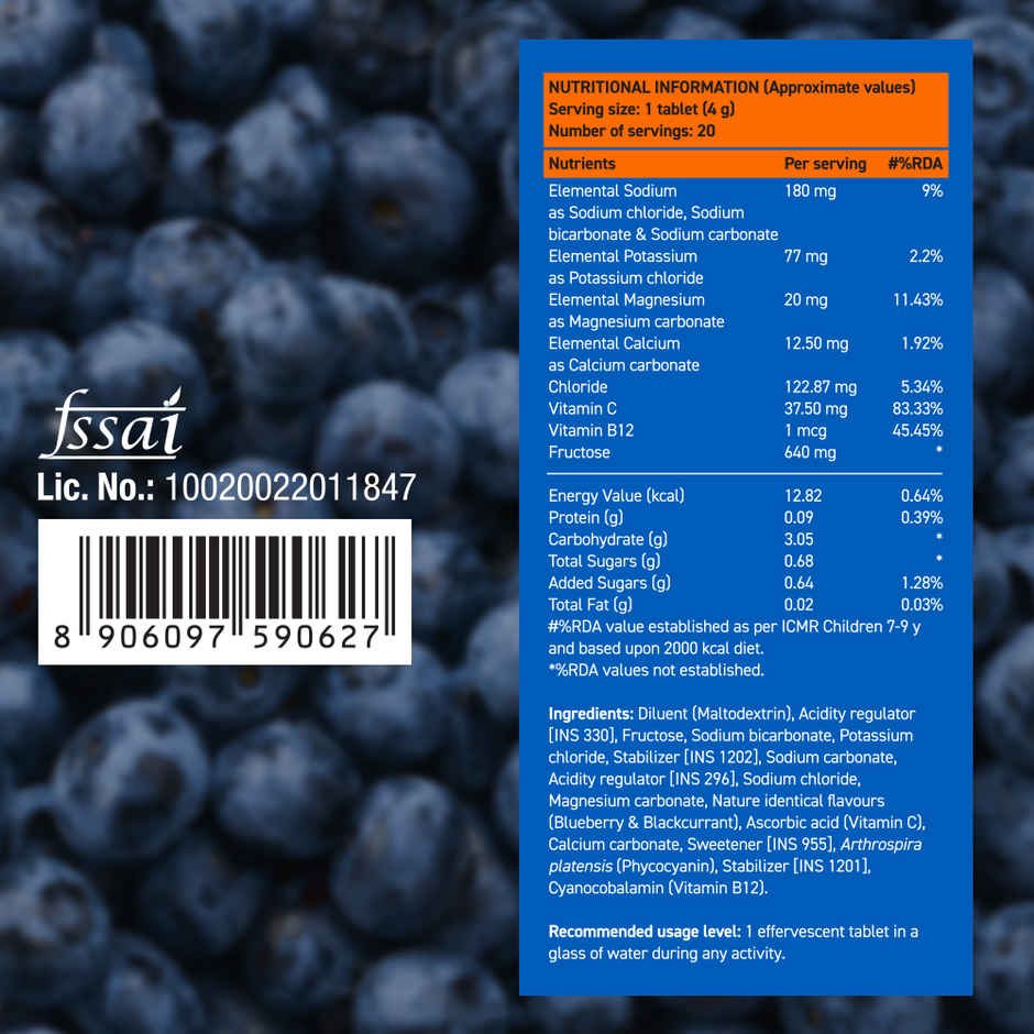 Fast&Up Reload Low Sugar Instant Hydration With 5 Essential Electrolytes | Blue Berry