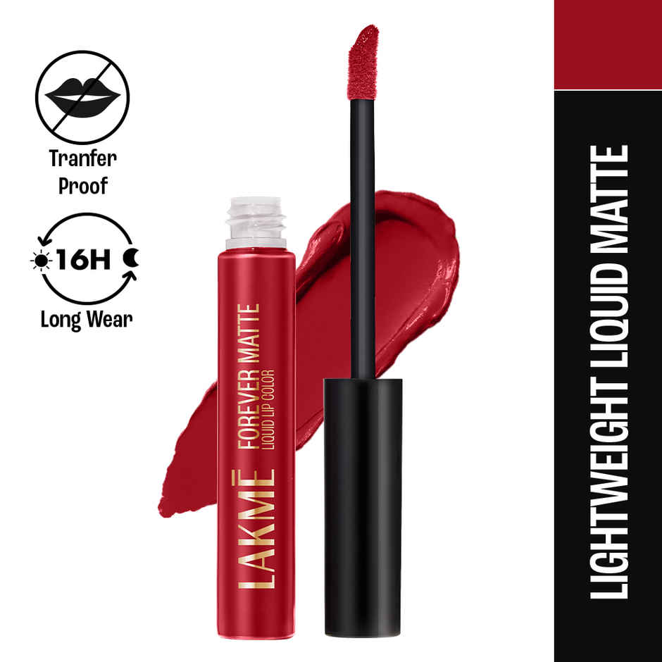 Lakme Forever Matte Liquid Lip, 16hr Lipstick, Lightweight & transferproof | Red Revival