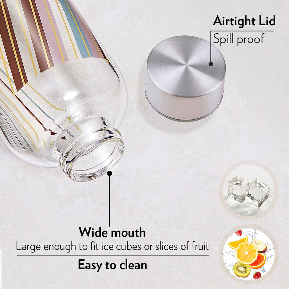 Borosil Prism Narrow Mouth Bottle with Metal Lid Borosilicate Glass Dishwasher Safe