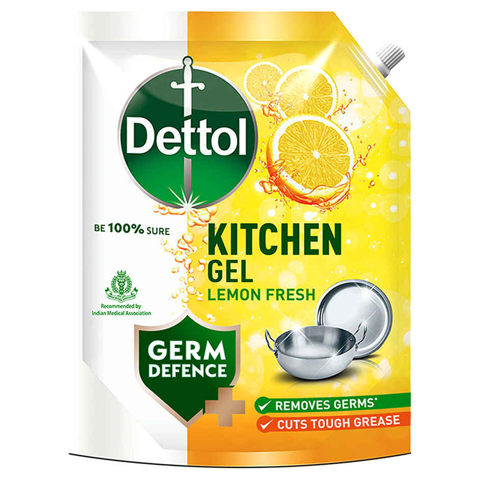 Dettol Antiseptic Liquid For First Aid | Surface Disinfection And Personal Hygiene (750ml) & Dettol Lemon Fresh Kitchen Dish And Slab Gel Refill (1.5L) Combo