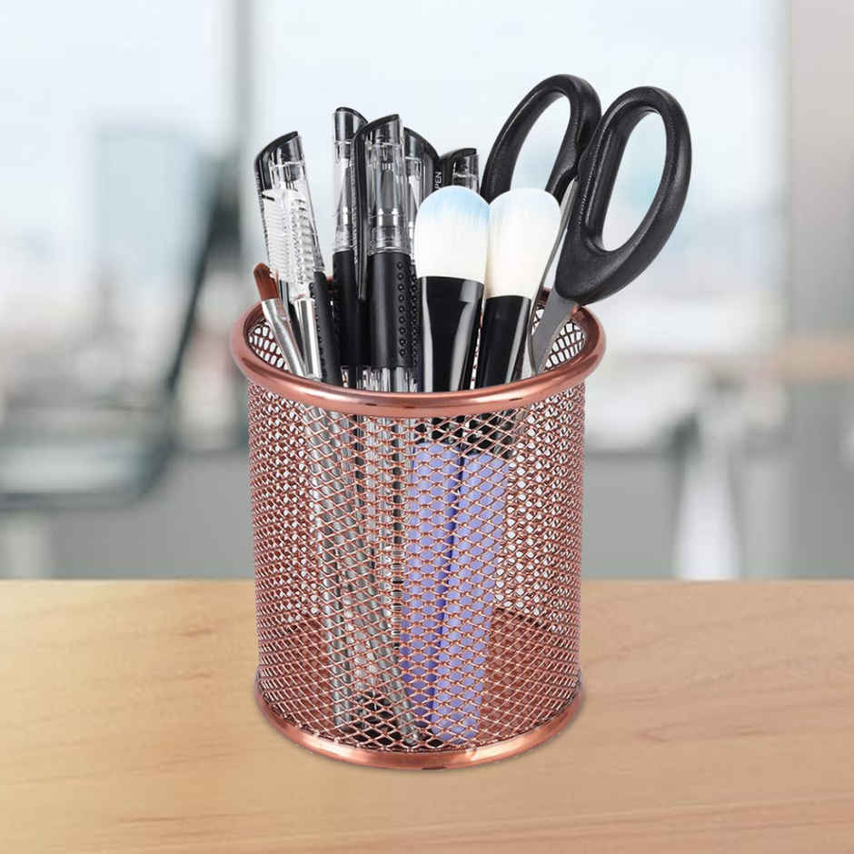 Saya Gold Metal Mesh Pen Stand | Desk Organizer Holder for Office & Home Workspace