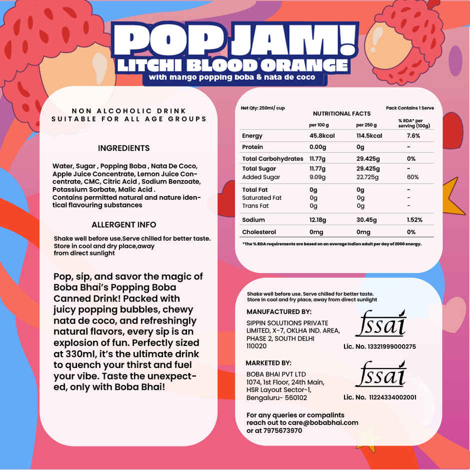 Boba Bhai Litchi Fruit Drink with Popping Bubbles & Nata de Coco