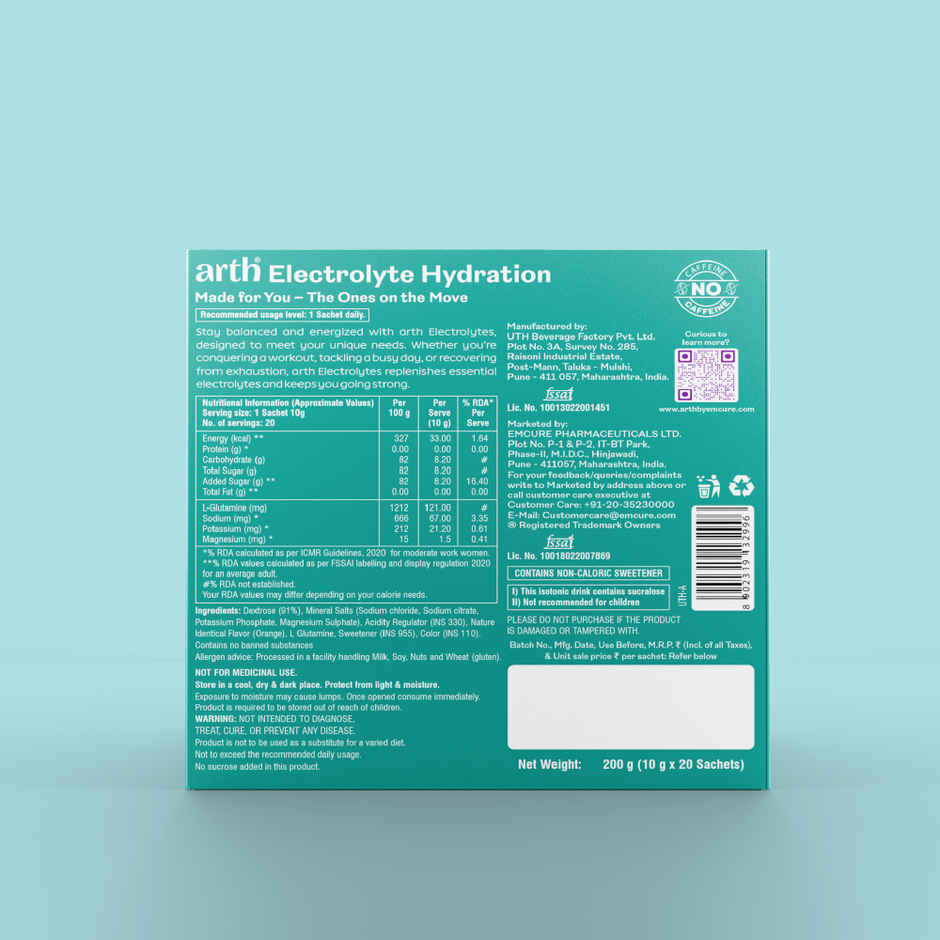 Arth By Emcure Electrolyte for Quick & Daily Hydration | Orange Flavor
