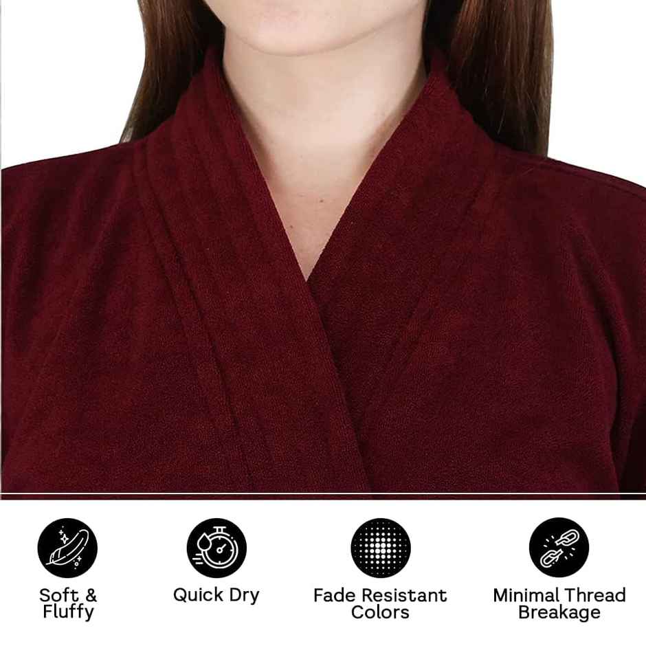 Kuber Industries Bathrobe for Women Micro Terry Cotton Towel Robe|Unisex Bathrobe (Maroon)
