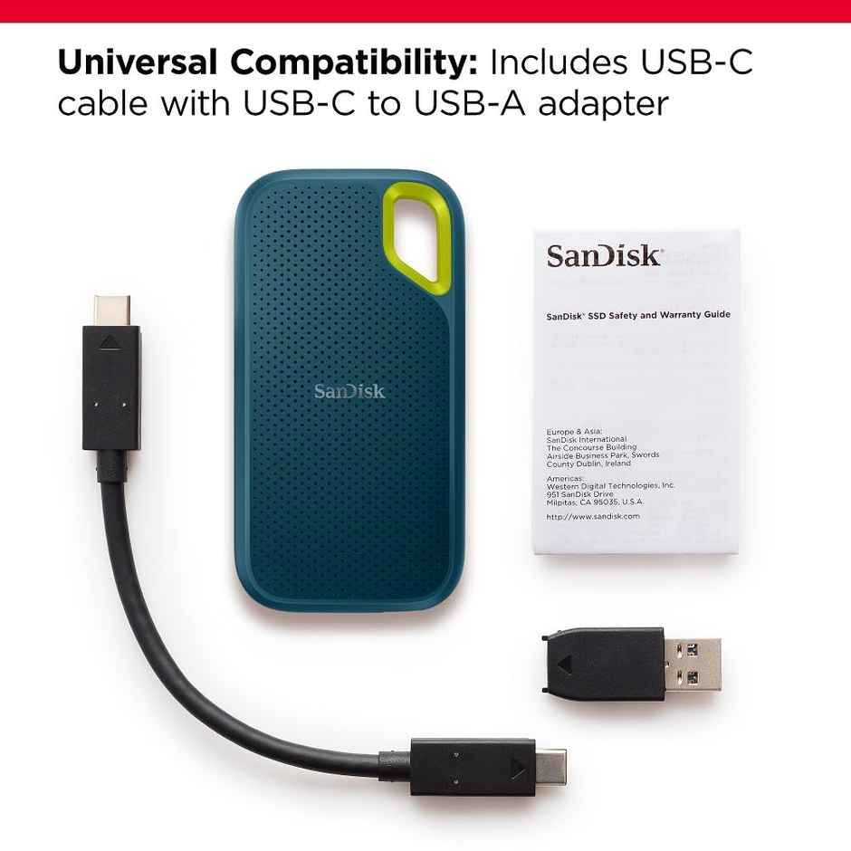 Sandisk Extreme Portable 1TB External SSD, 1050Mb/S R, 1000Mb/S W,, Sky blue Color