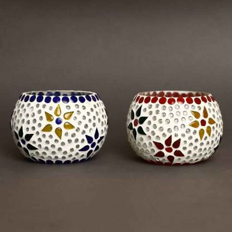 eCraftIndia Set of 2 Mosaic Glass Decorative Tea Light Holder