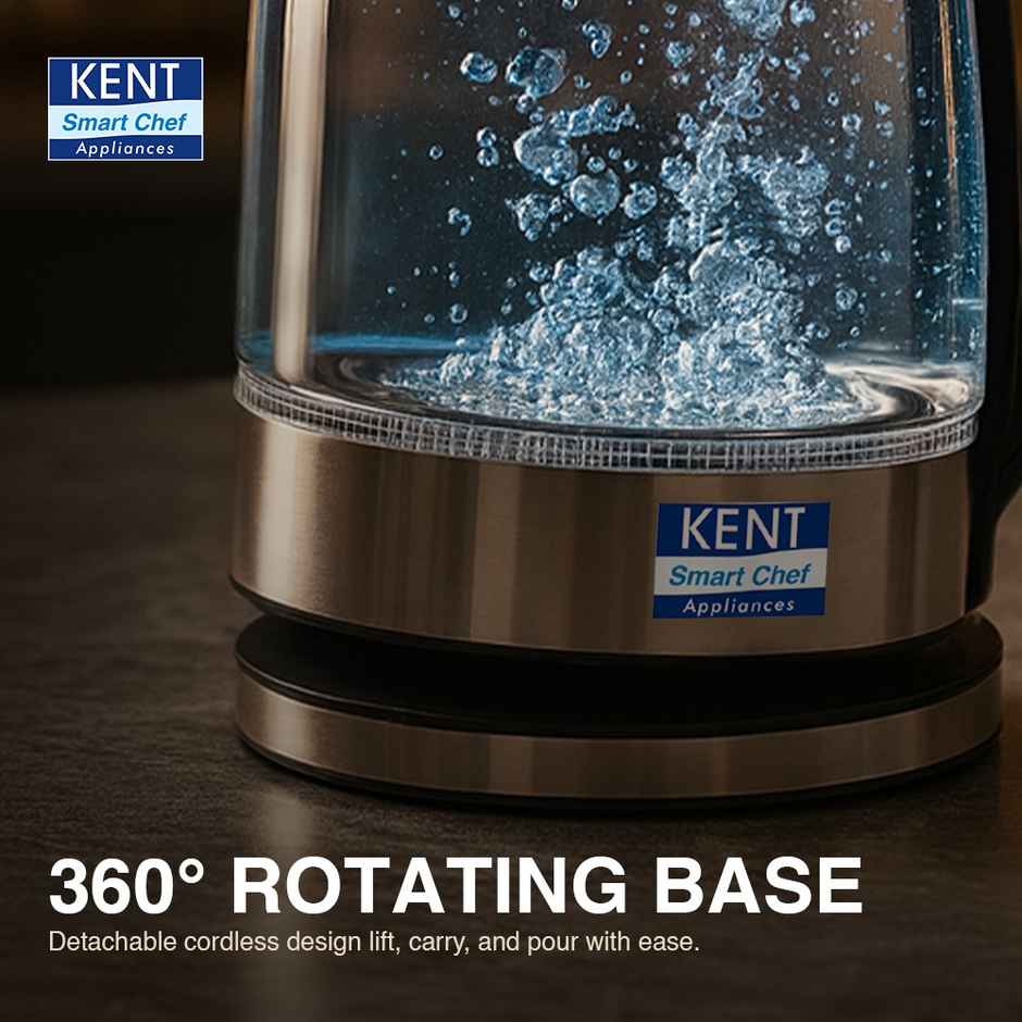 Kent Elegant Electric Glass Kettle 16052 1.8L Stainless Steel Heating Plate Borosilicate Glass Body