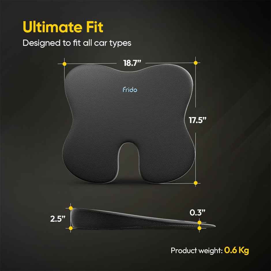 Frido Ultimate Car Wedge Seat Cushion | Memory Foam Cushion Weight <120 kg | Black