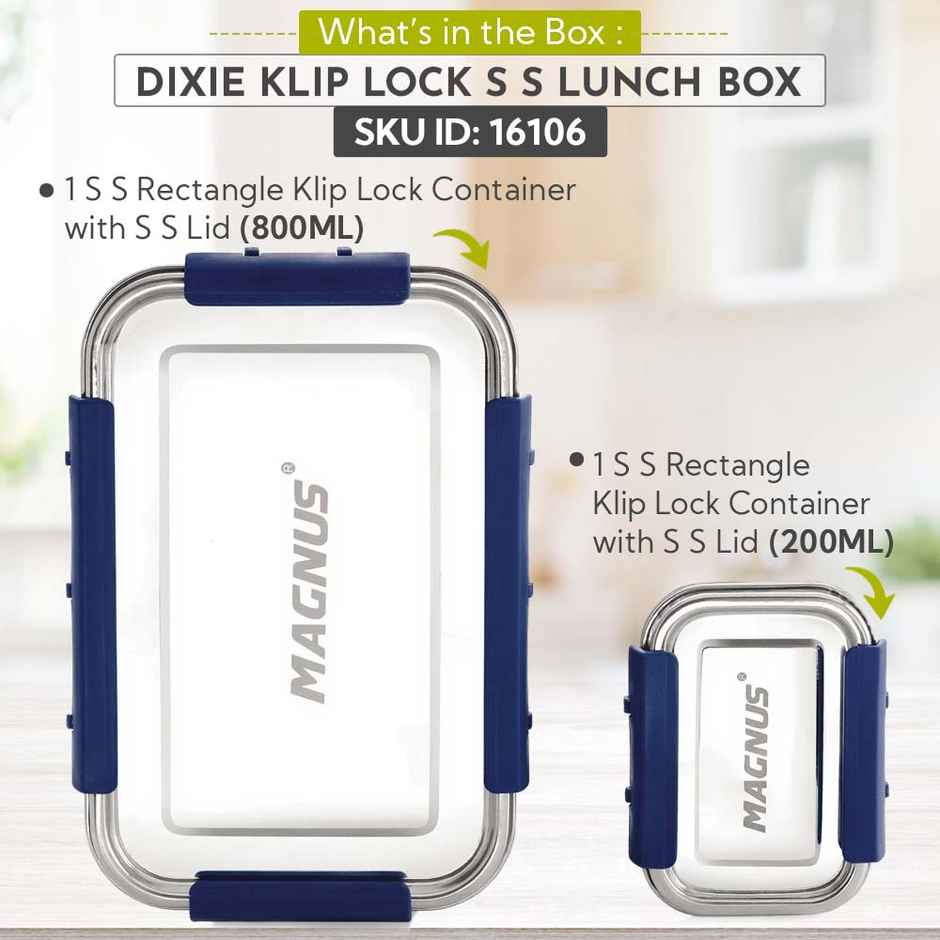 Magnus Dixie Stainless Steel Lunch Box - Airtight & Leak Proof Tiffin - Dark Blue