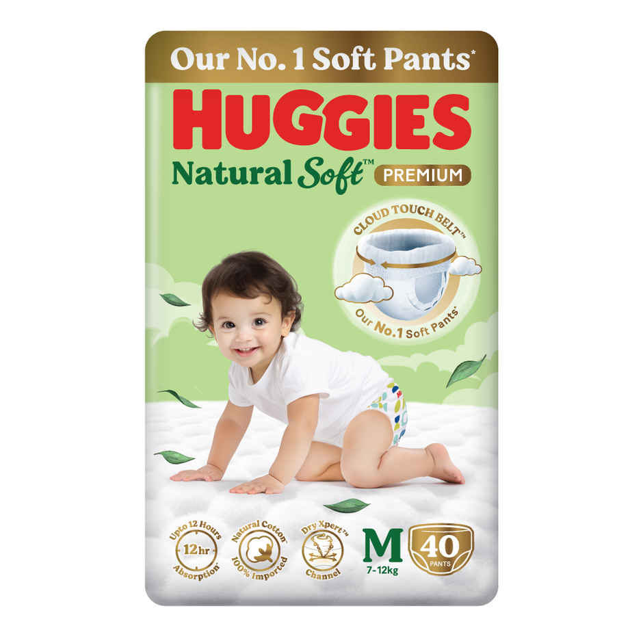 Huggies Natural Soft Premium Baby Diapers | Pant Style | M | 40 pcs